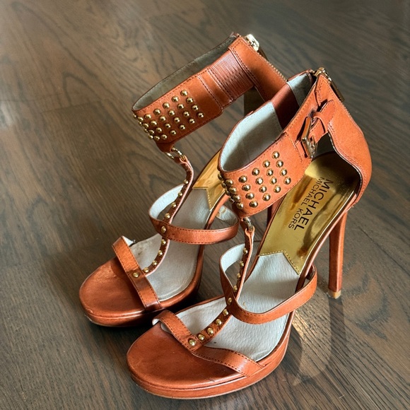 Michael Kors brown leather studded sandal heels - Picture 1 of 6